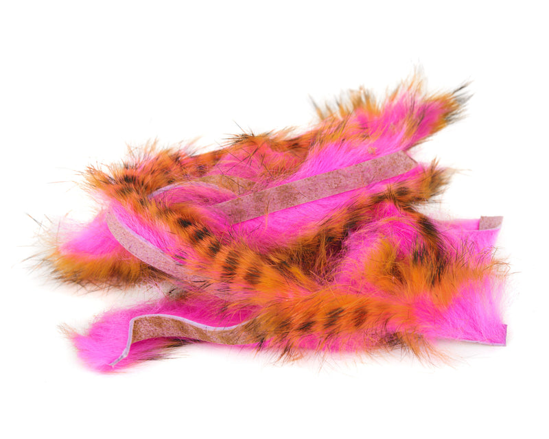 hareline MG barred rabbit zonker strips black hot orange pink