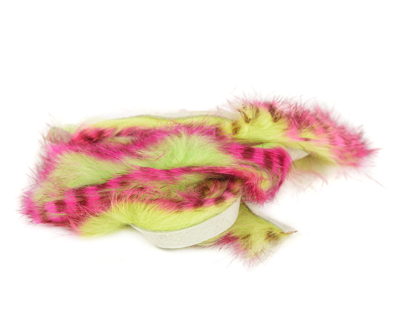 hareline MG barred rabbit zonker strips hot pink brown chartreuse