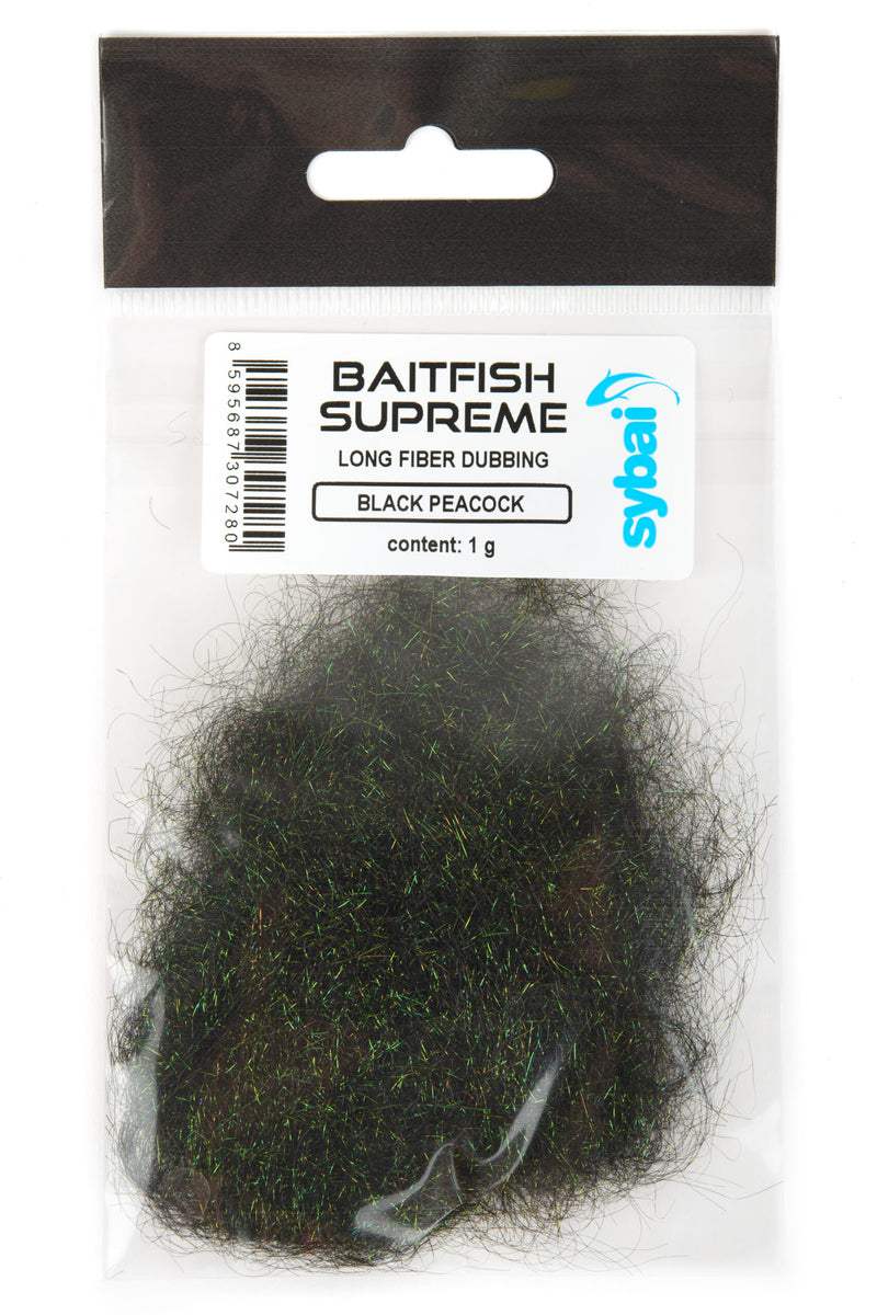 sybai baitfish supreme synthetic dubbing for fly tying peacock black